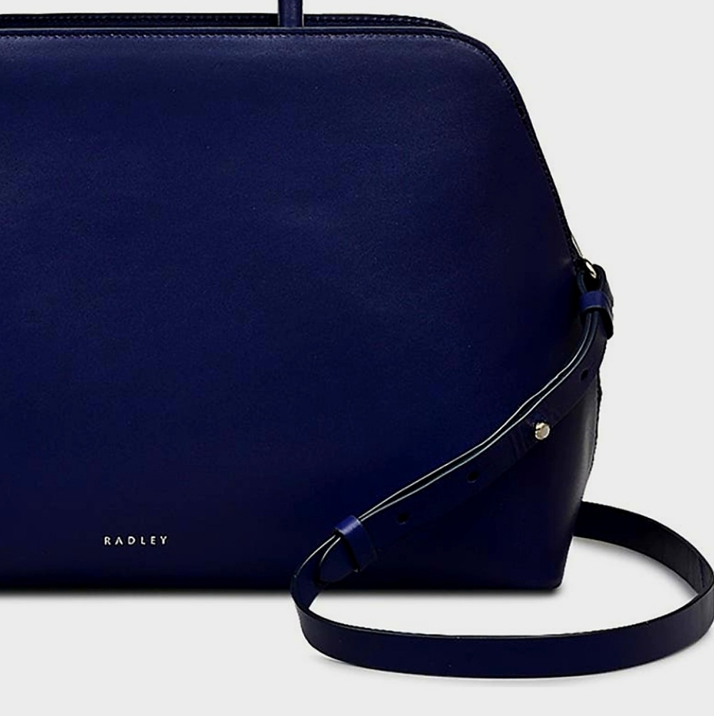 RADLEY LONDON Navy Bag Dome-Top Leather Crossbody Satchel Purse - Picture 7 of 12